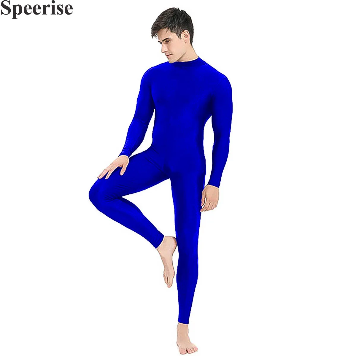 Mężczyźni Unitard Plus rozmiar nylonowy elastan Zentai kostium taneczny z długim rękawem O-neck stroje taneczne festiwal Halloween Cosplay garnitury dla dorosłych