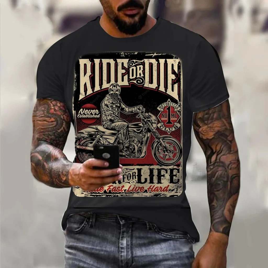 Men\'s T Shirts 3D Motorcycle Print T-Shirts Hip Hop Trend Vintage Clothes Biker Racing Tees Outdoor Ride Sports Short Sleeve Top