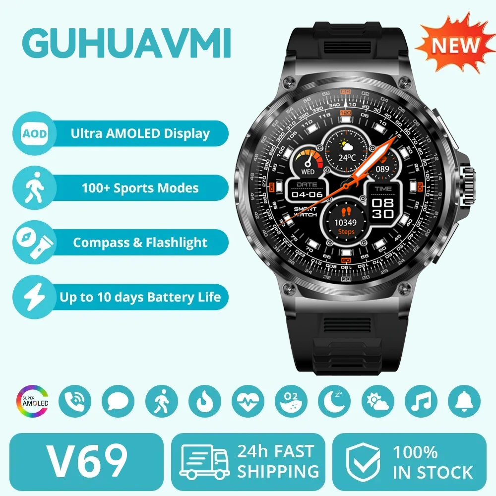 New HD GPS Bluetooth Call Men IP68 Waterproof Smart Watch Blood Oxygen 710mAh Battery Health 100+sport Modes Smart Watches 2024