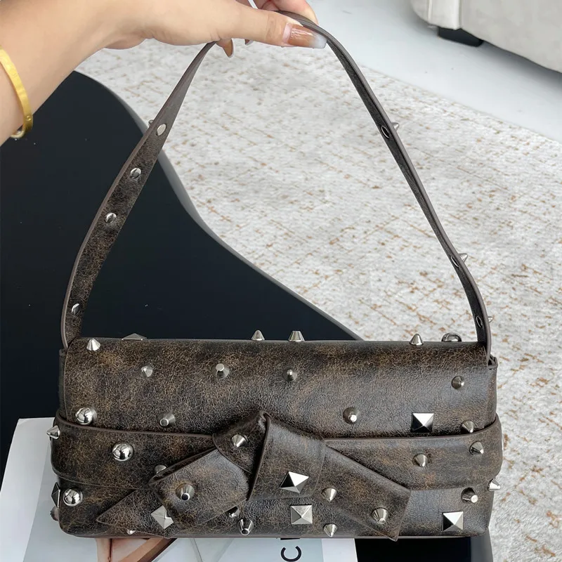 

Rivet Knot Decoration Square Underarm Bags For Women Luxury Designer Handbags And Purses 2024 New In Vintage Shoulder Crossbody