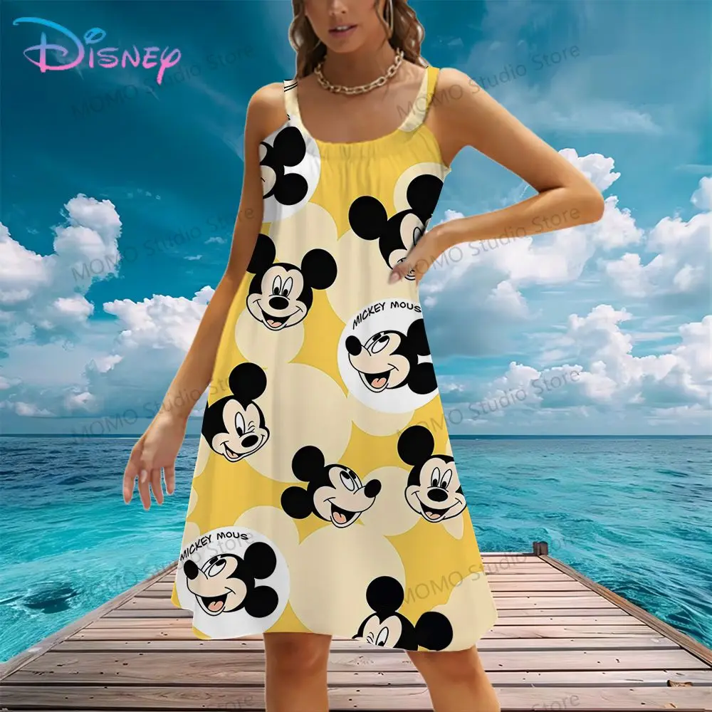 

Sling Women's Beach Dress Minnie Mouse Disney's Mickey Leisure Female Clothing Summer Fashion Kawaii 2024 Cheap Clothes S-3XL