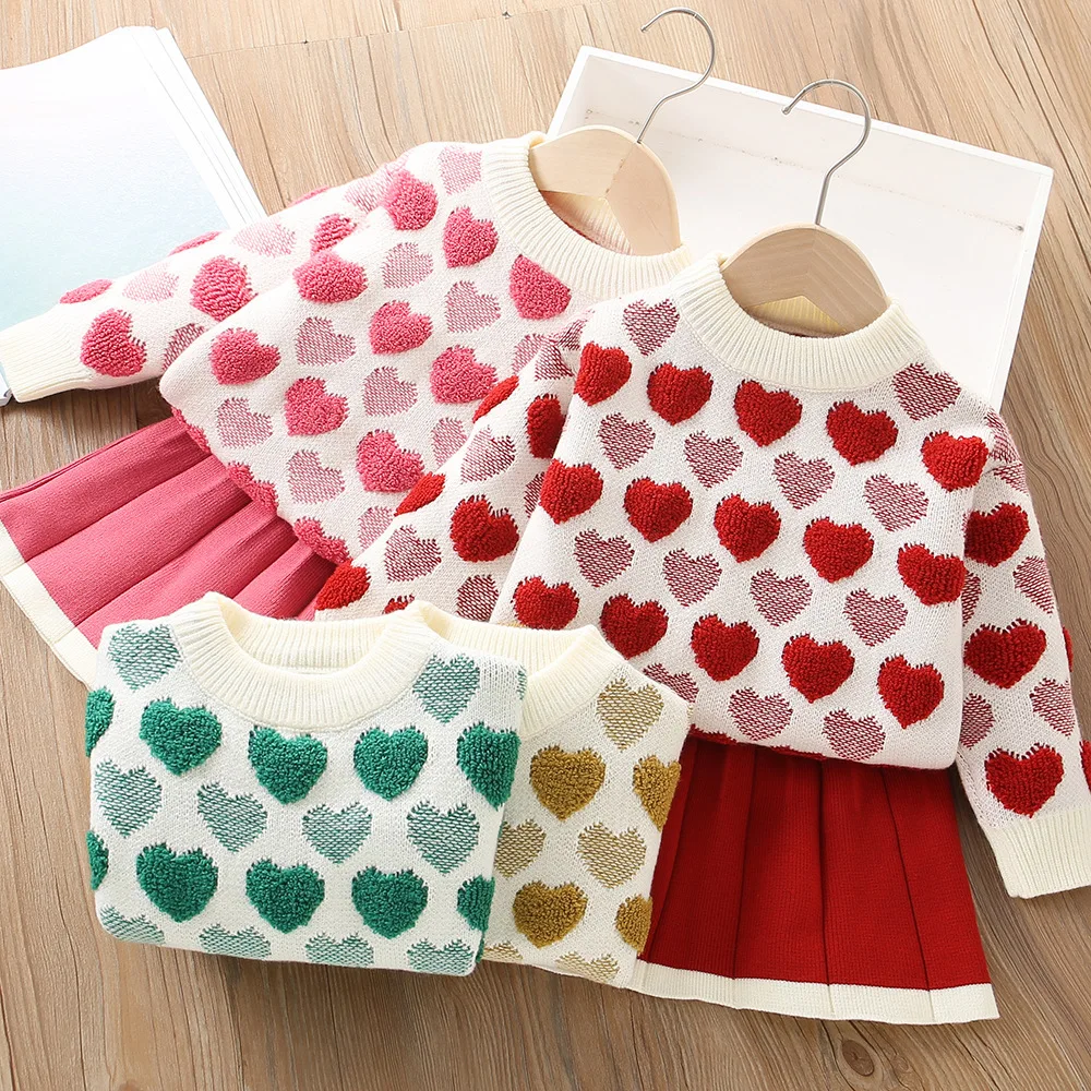 

Children's Clothes Sets Girls Spring Autumn Woolen Jersey Sweaters Tops Skirts 2pcs Cute Dress Suit For Baby Outfits Kids 2025