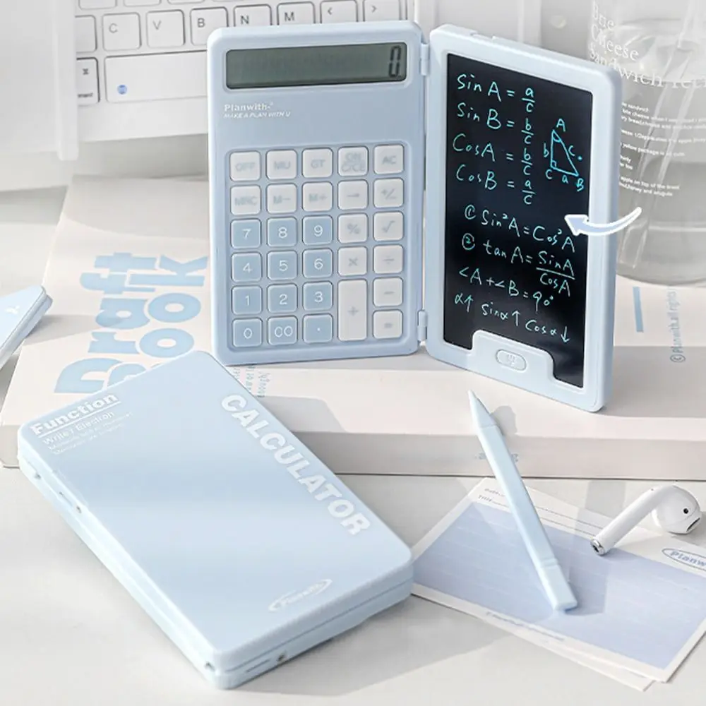 Cute Foldable Calculator Portable Practical Mini Finance Calculator with Writing Board Battery Operated Student Calculator