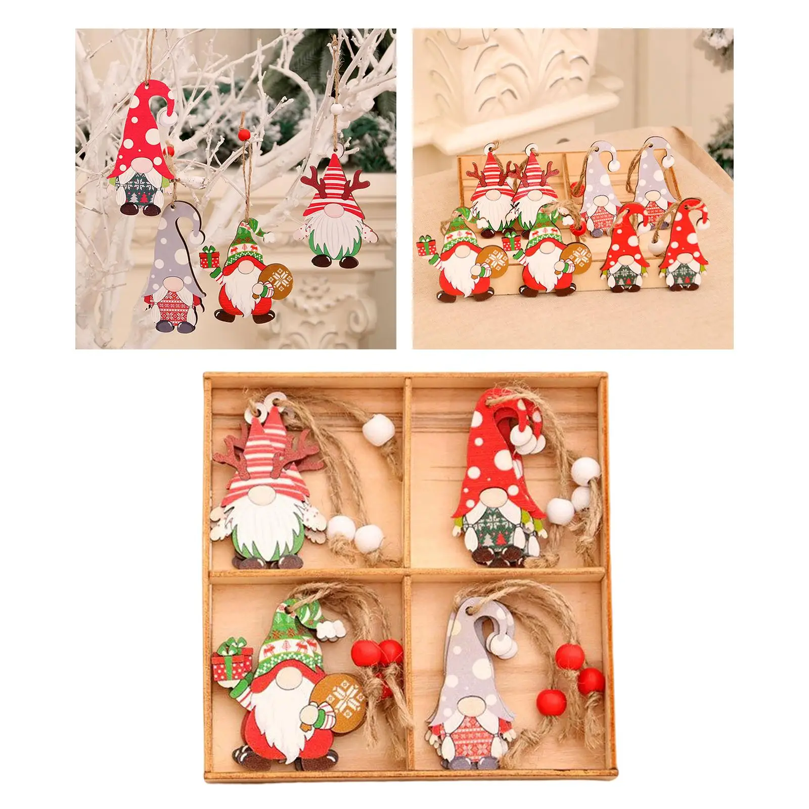 Adornos colgantes de Gnomo de Navidad de madera con decoraciones, 12x