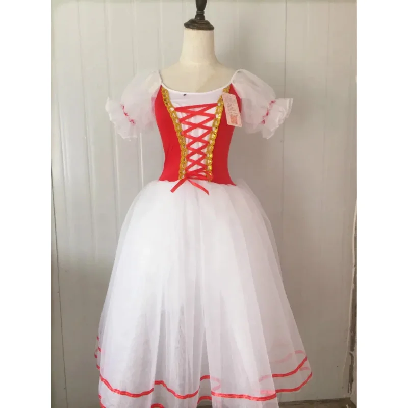 New Romantic tutu Giselle ballet costumes girls child velet long tulle dress skate ballerina dress puff sleeve chorus dress