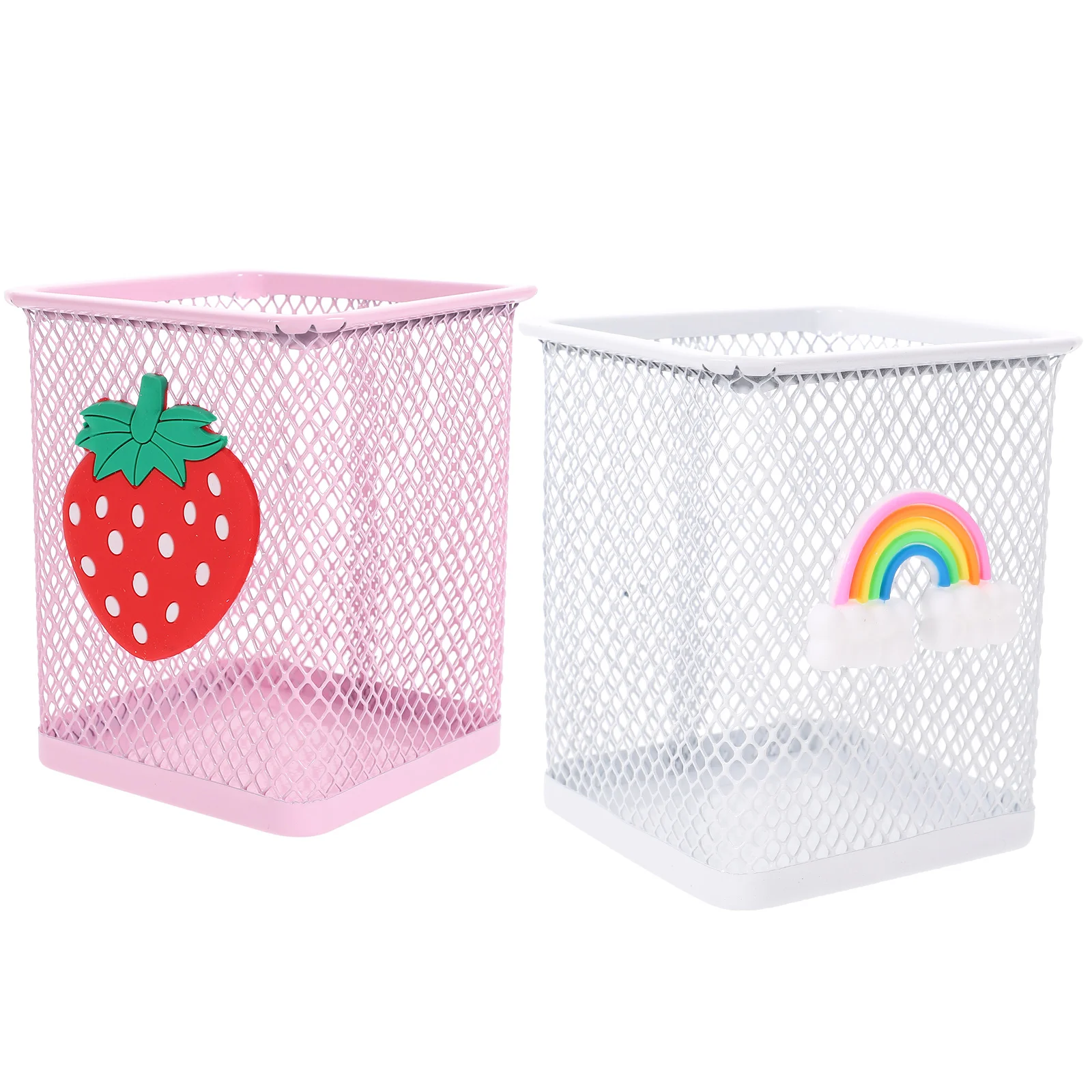 

2 Pcs Metal Pen Holder Desk ganizer Strawberry Rainbow Mesh Pencil Case Office Supplies Large Capacity Non Slip Sturdy