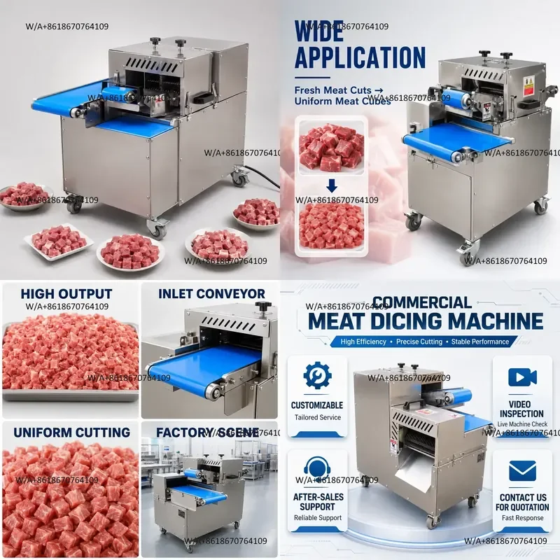 New MJ High Speed Meat Cube Cutting Machine Fully Automatic Beef Chicken Breast Dicer Meat Slicing Machine 1 Year Warranty