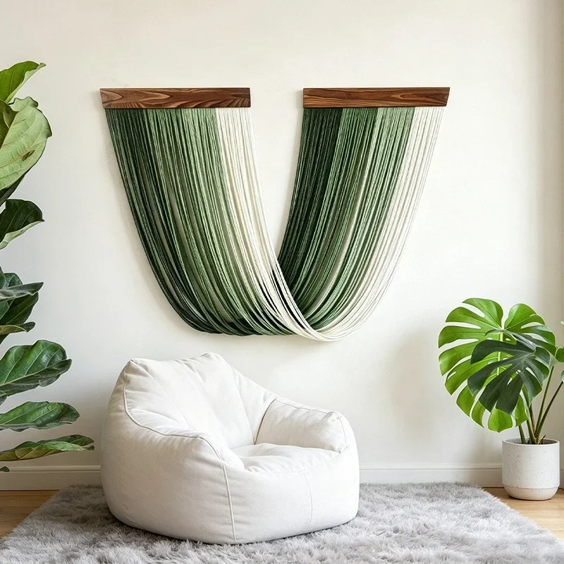 Gradient Tassel Tapestry Solid Wood Hanging Board Wall Decoration Products Width 50cm Large Size Arc-shaped Hanging Cloths 1pcs