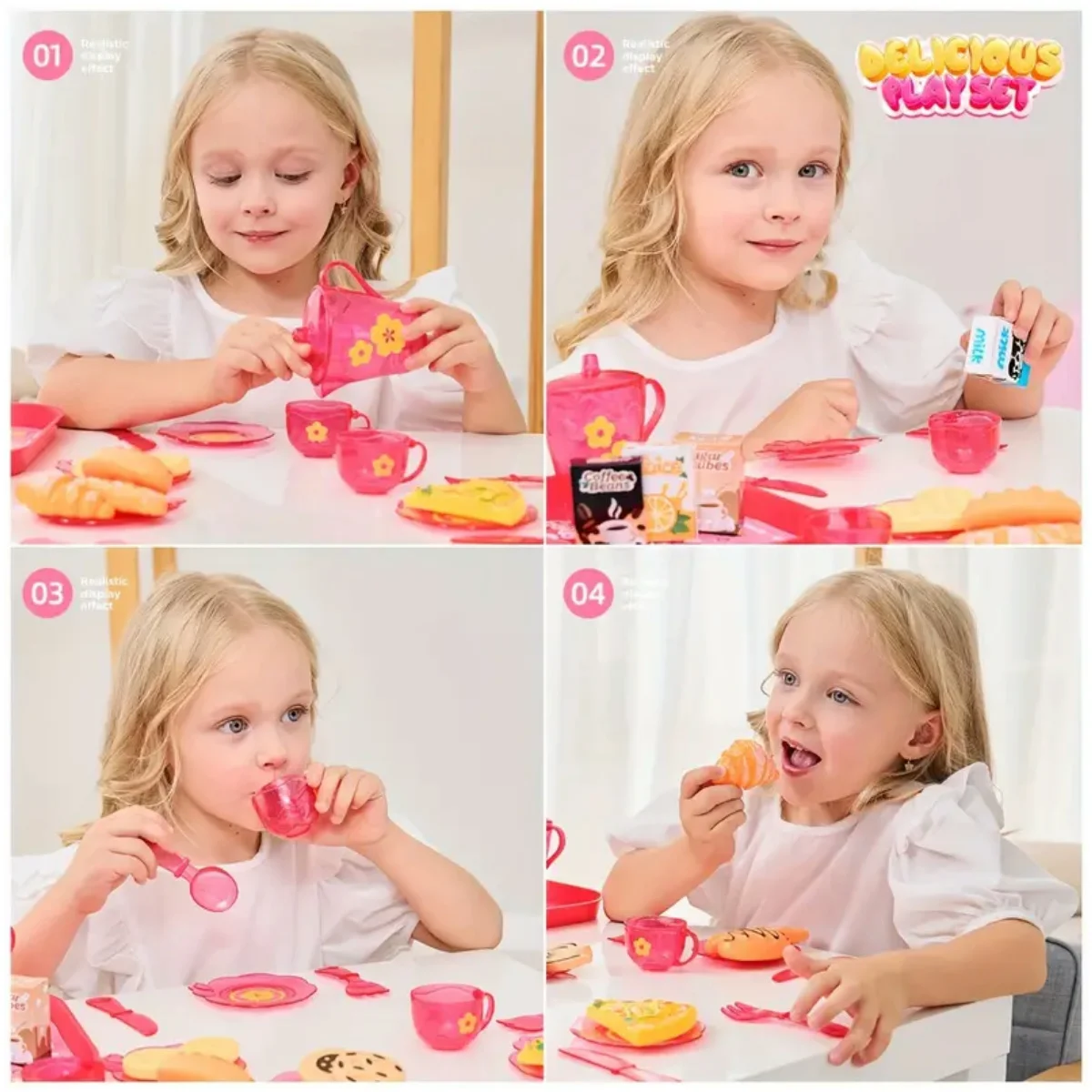 25pcs Girls' Pretend Play Tea Party Set with Realistic Food & Desserts - Interactive Afternoon Tea  Accessories,birthday gift