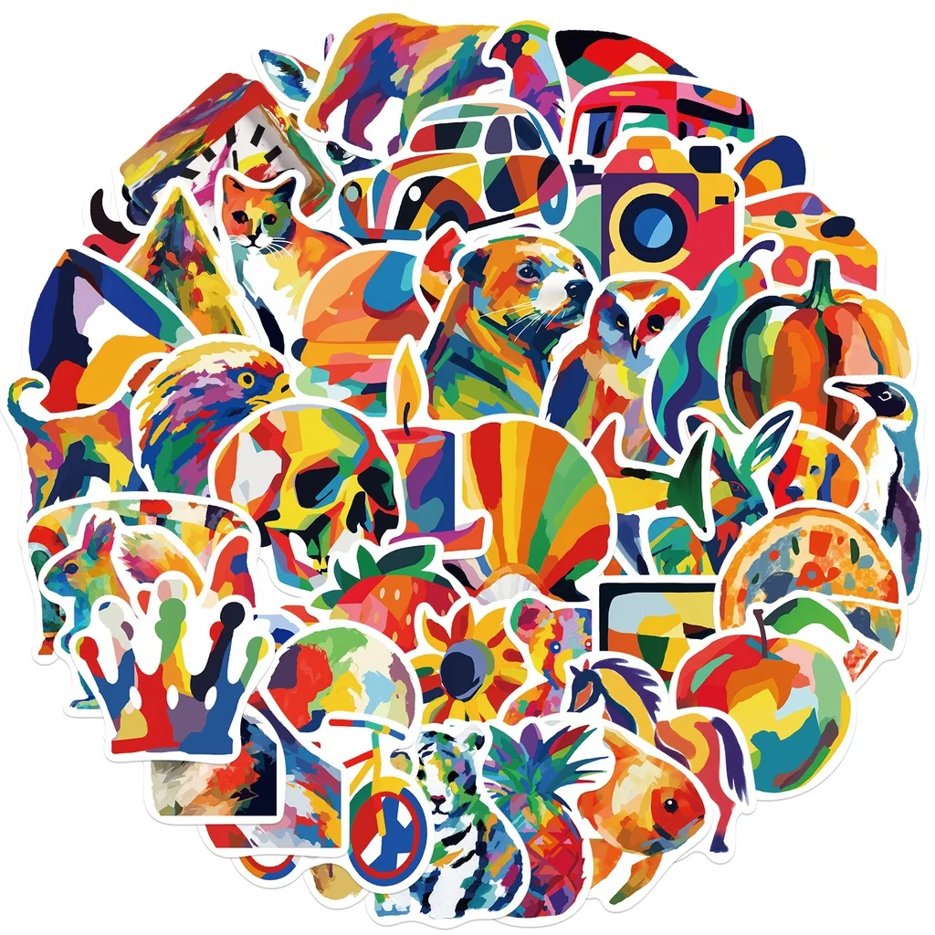 50PCS Regenbogen Bunte Tier Graffiti Aufkleber für Helm Fahrrad Hand Konto Federmäppchen Aufkleber LanLanStickersWorld