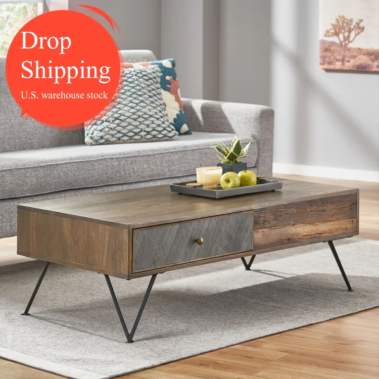 Living Room Boho Mango Wood Modern Designer Coffee Table with Drawers