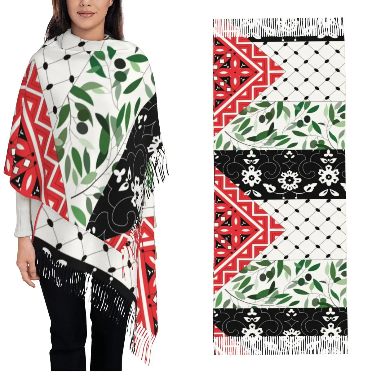 

Шарф с флагом Палестины и длинной кисточкой, оливки и куфия, теплая мягкая шаль, женские дизайнерские головные уборы, шарфы, популярные Bufanda