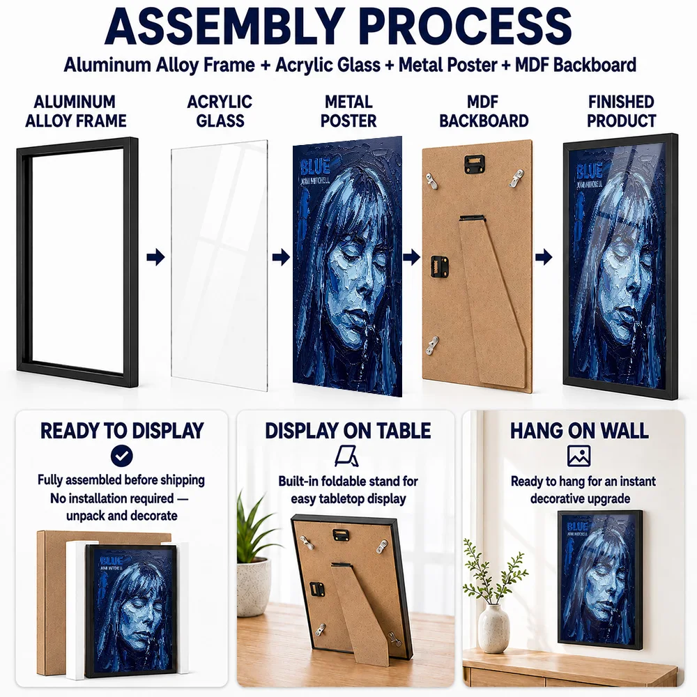 Joni Mitchell Blue Album Cover Framed Aluminum Metal Poster Customized Songwriter Legacy Wall Art Ideal For Room Or Fan Gift