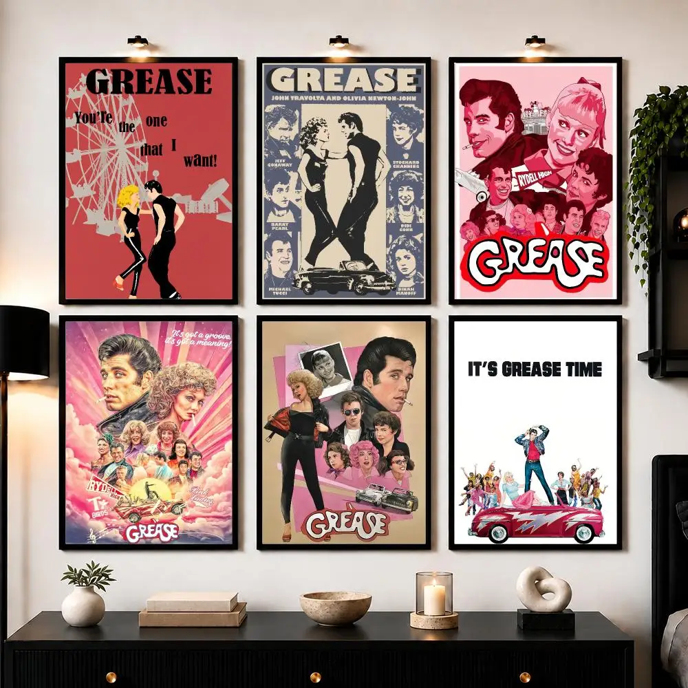 G-GREASE-Movie Poster Wall Art Sticker For Living Room Bedroom Bar Home Decor Mural Painting Decoration