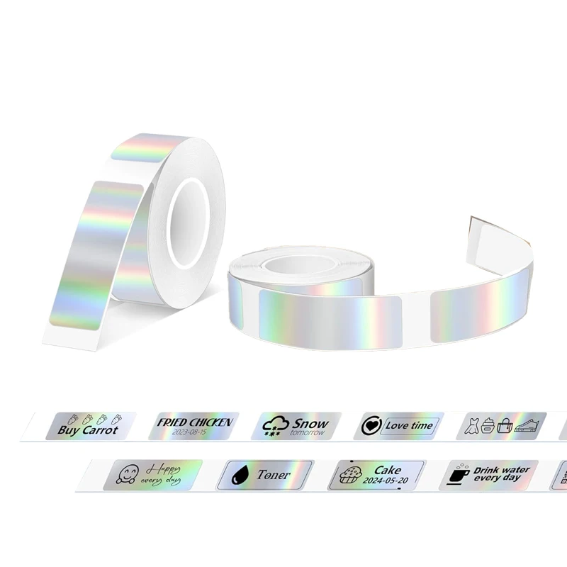 5 рулонов голографической серебряной термоэтикетки 12x40 мм, 800 этикеток, всего подходит для Phomemo D30/D35, самоклеящаяся термоэтикетка-наклейка