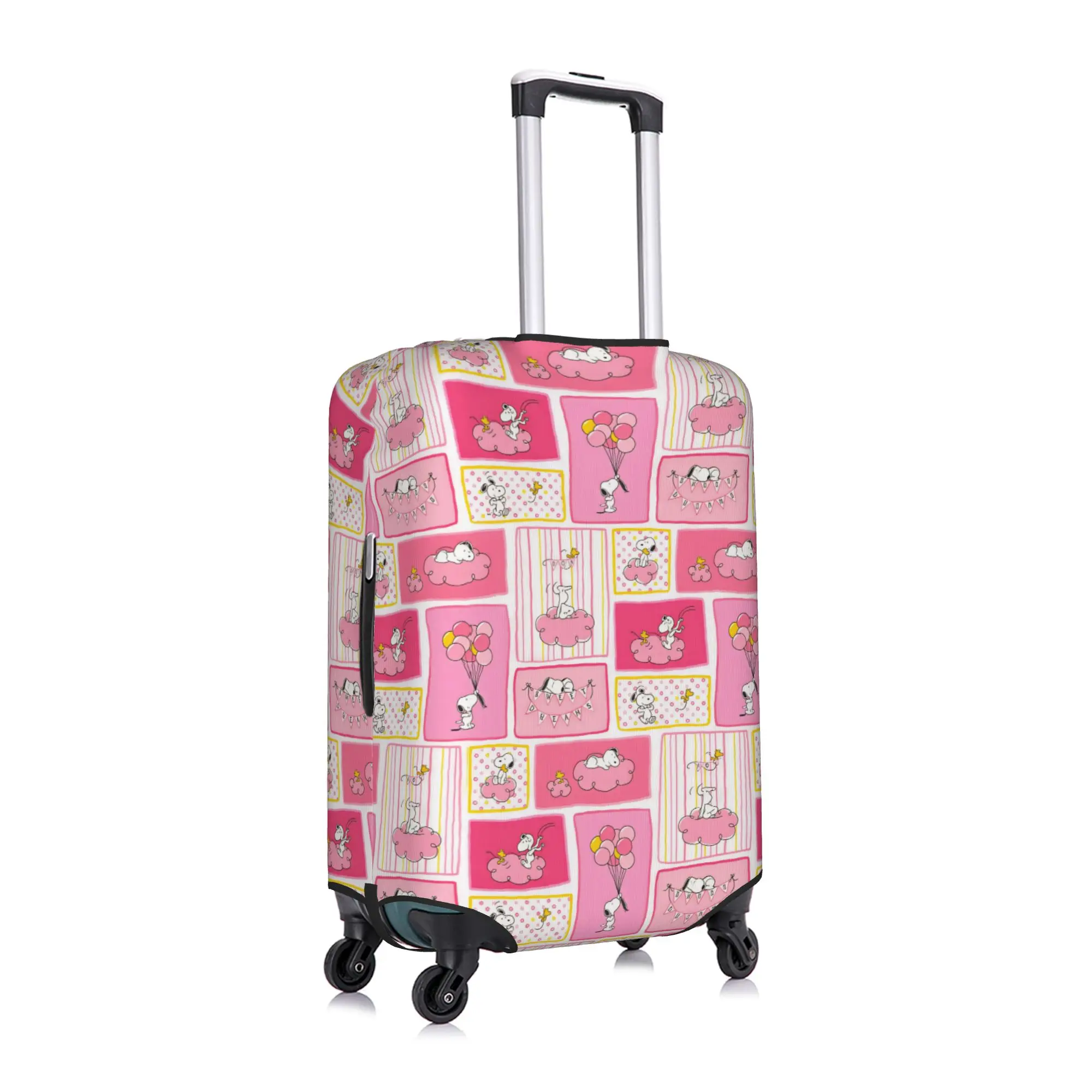 Custom Cute Snoopy and Woodstock Sweet Dreams Luggage Cover Protector Washable Polka Dot And Striped Travel Suitcase Covers