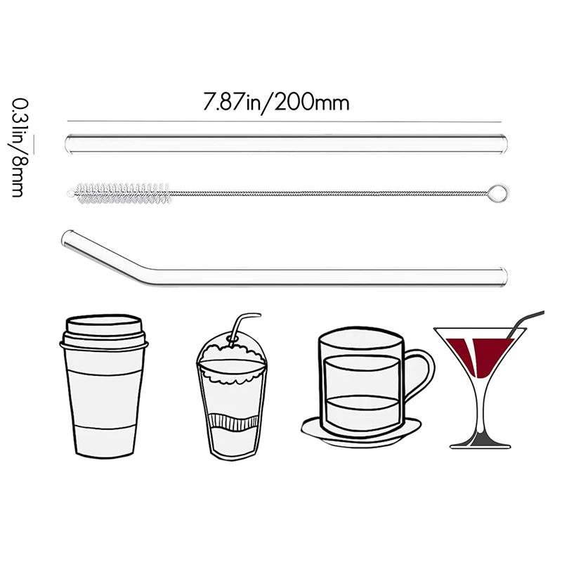 12PCS Reusable Clear Glass Straws Shatter Resistant Glass Drinking Straw 6 Straight And 6 Bent With 4 Cleaning Brushes