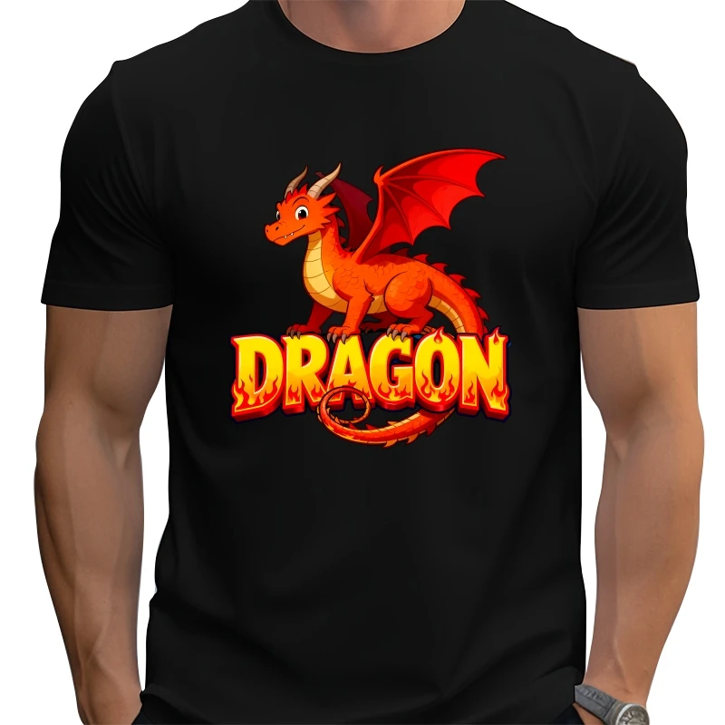 

DRAGON cartoon stylish graphic T-shirt everyday outfit Hip Hop Street Fun Loose large size 100% Cotton Top