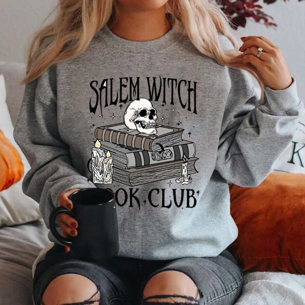 سالم الساحرة كتاب نادي البلوز مضحك هالوين هوديي كم طويل المرأة Crewneck بلوزات سعيد هالوين البلوز القمم