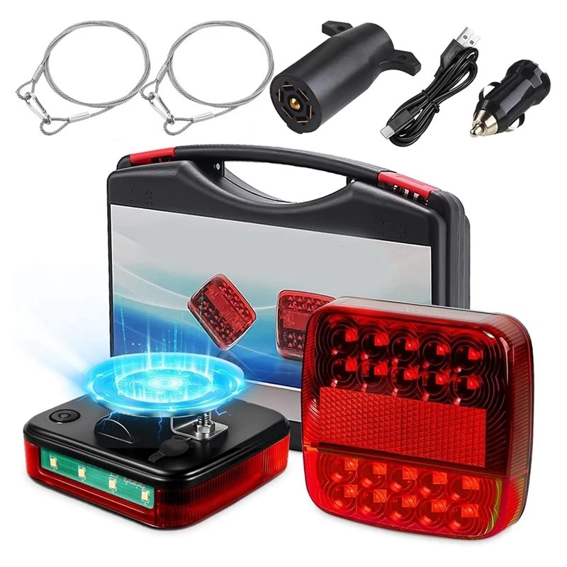 AT51-Wireless Trailer Lights Tow Light Kit Magnetic Rechargeable LED, IP65 Waterproof, 10H Battery, 100FT Sync