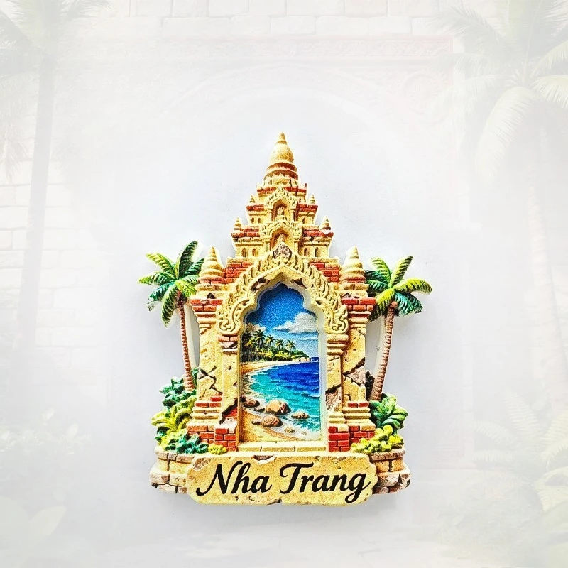 Nha Trang Cham Tower Fridge Magnet Sacred 3D Vietnamese Souvenir Unique Southeast Asian Heritage Gift for Travel Spiritual Decor