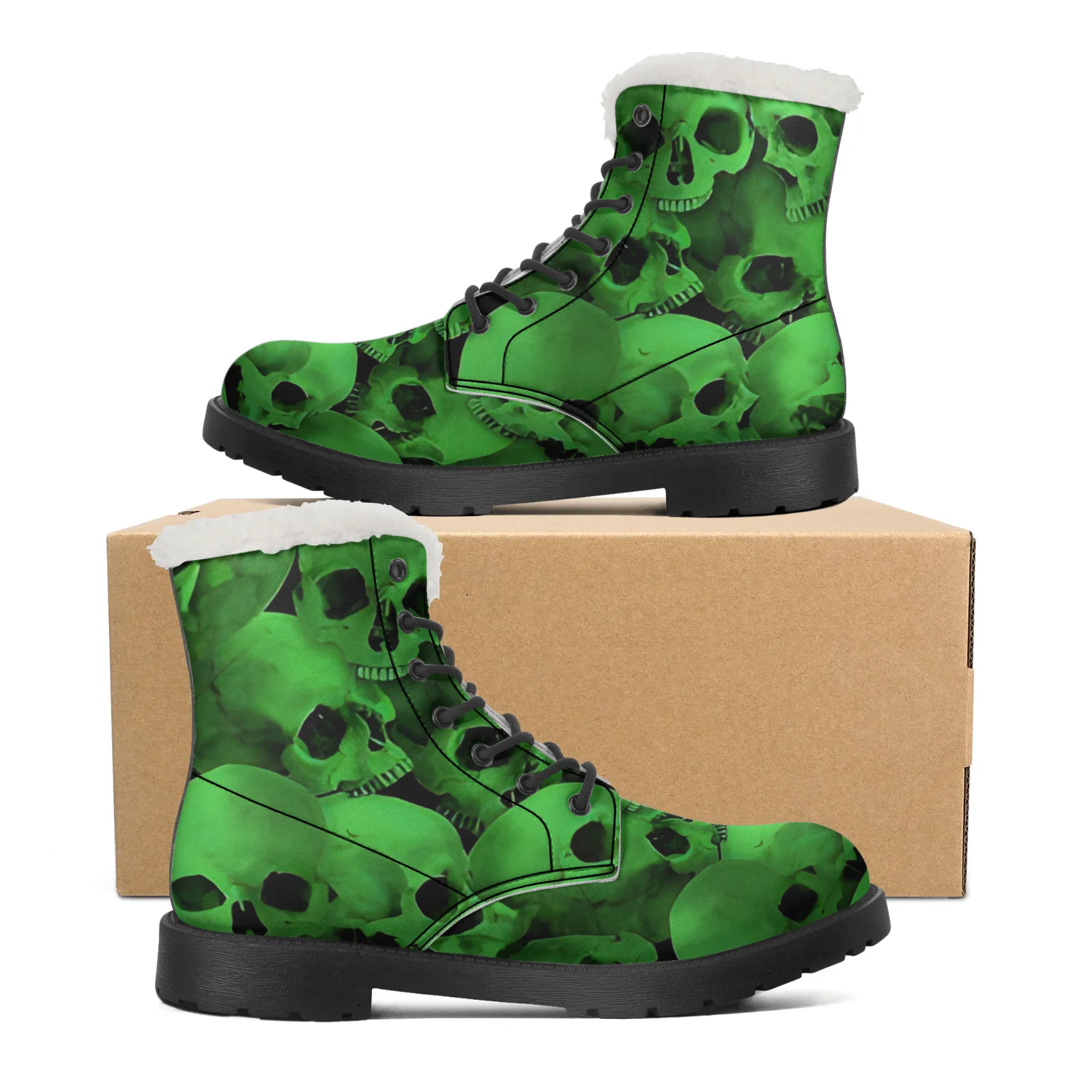 

Green Gothic Skull Prints Plush Boots for Men Teenager Boys Shoes Casual Snow Boot Outdoor High Quality High Top Boot