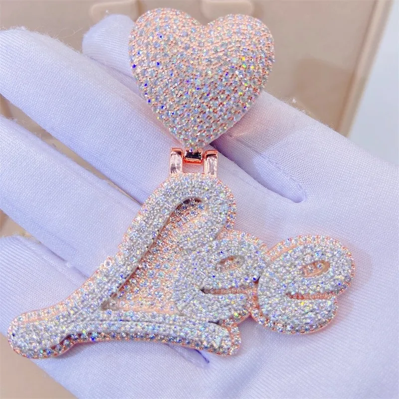 

Custom Two Tone Color Pass Diamond Tester Buss Down Iced Out Jewelry Hip Hop Pendant Moissanite Initials Letter Charm Necklace