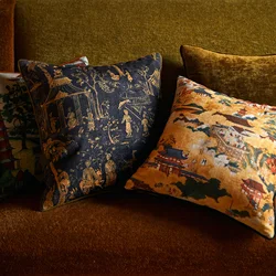 Chinese Pillow Retro Courtyard Cushion Case Luxury Decorative Pillow For Sofa 45x45 50x50 Living Room Home Decoration