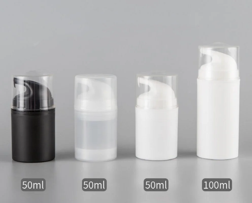 50ML 100ML plastic airless bottle,white /clear bottleblack pump for lotion emulsion/serum/essence/anti-UV sunscreen skin packing