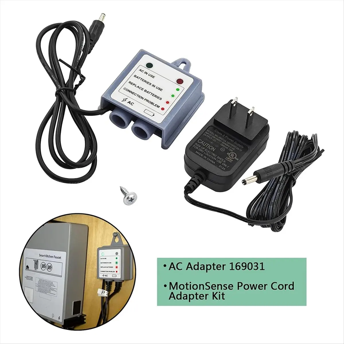 

[A99U] 169031 AC Adapter for MotionSense Wave and U By Power Cord Adapter Kit Kitchen Faucets Parts US Plug
