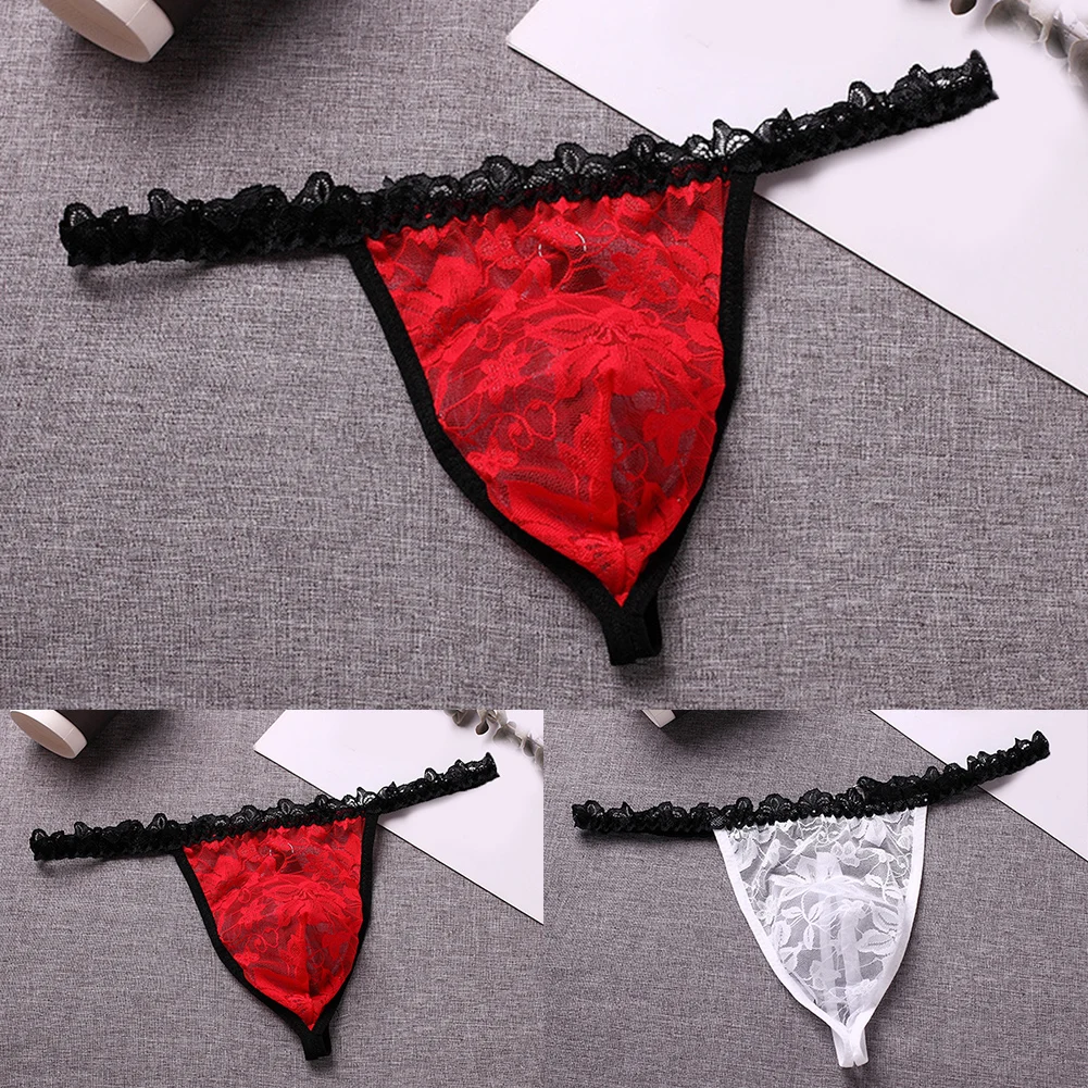 1 قطعة رجل مثير الدانتيل ثونغ سيسي شير T الظهر G-سلاسل الملابس الداخلية الأساسية مريحة فضفاضة انظر من خلال بانتي غريبة مثلي الجنس الساخن سيور #5