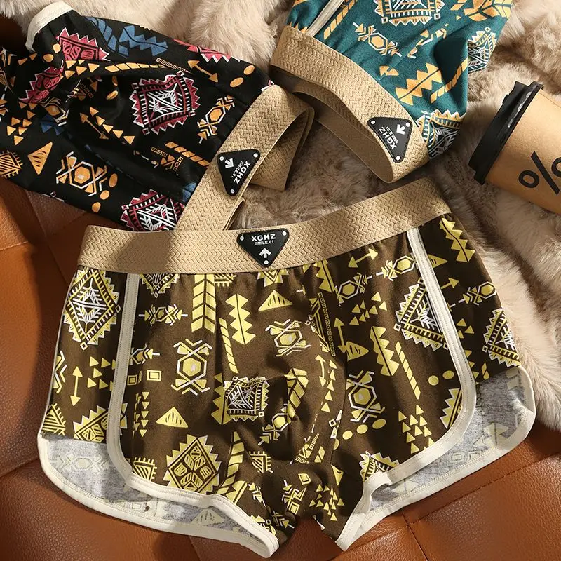 American Retro Men's Cotton Underwear Comfortable Age Reduction Cool Breathable Flat Corner National Trend Personality Boxers