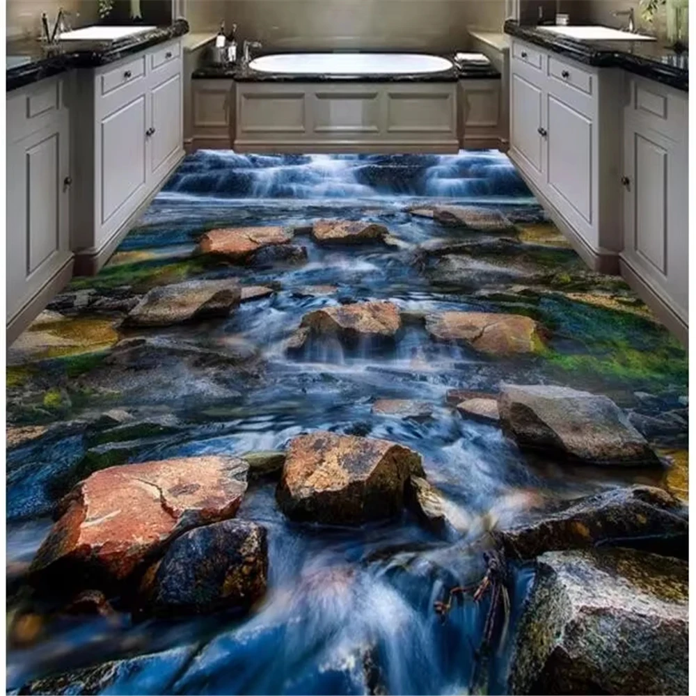 

custom floor wall paper Soft Rose relief package pvc floor tile wallpaper for bathroom 3d floor mural 3d papier peint home