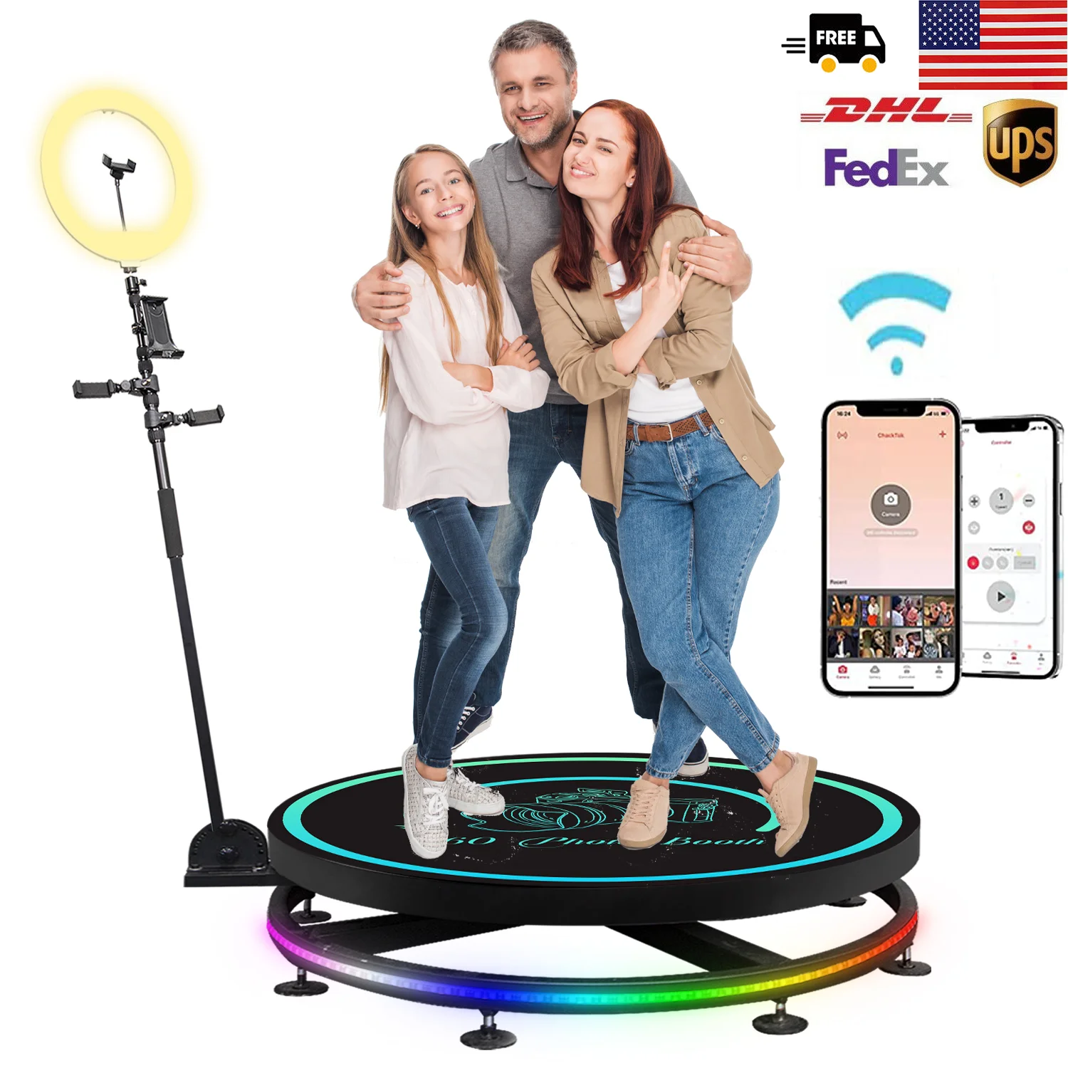 

360 Photo Booth Machine with Photography Lights for Parties with Software Logo Customization Automatic Spin Camera