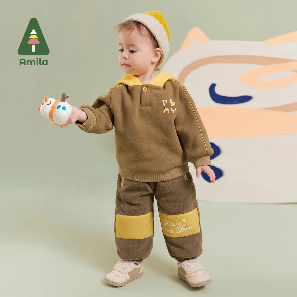 Amila Baby Boy Cotton-padded Trousers 2024 Winter New Multicolour Soft Cosy Color Blocking Warm   Baby Clothing