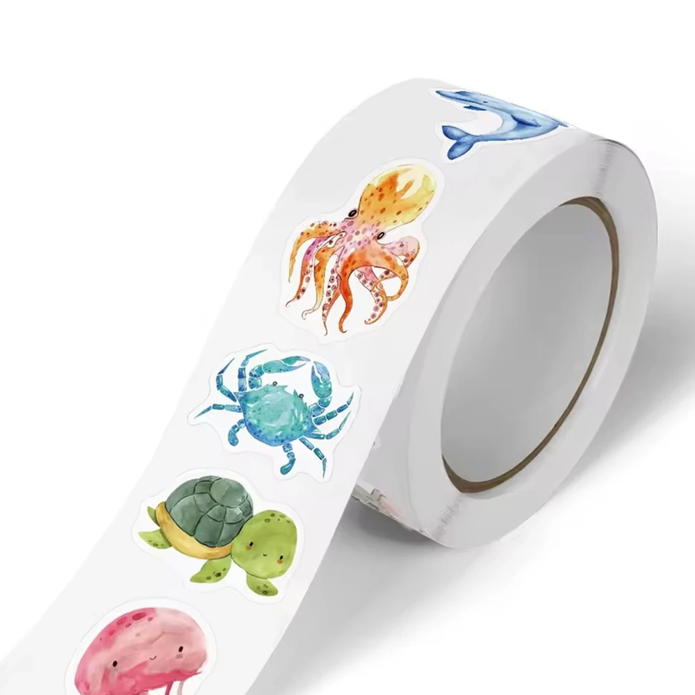 500 шт./рулон, новые наклейки с изображением морских животных, парка, дельфинов для детей, награда учителя, поощрительная уплотнительная этикетка, канцелярские наклейки