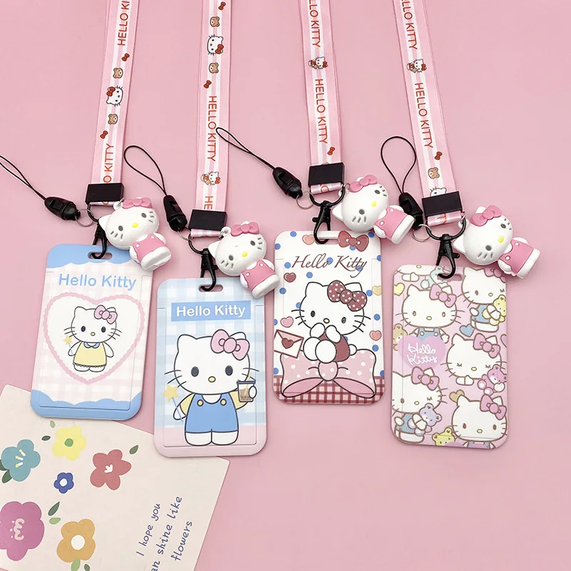 Hello Kitty ID Badge Holder Pendant Lanyards Dool My Melody Door Card Holders Neck Strap Girls Boys Sanrio Keychain Credential