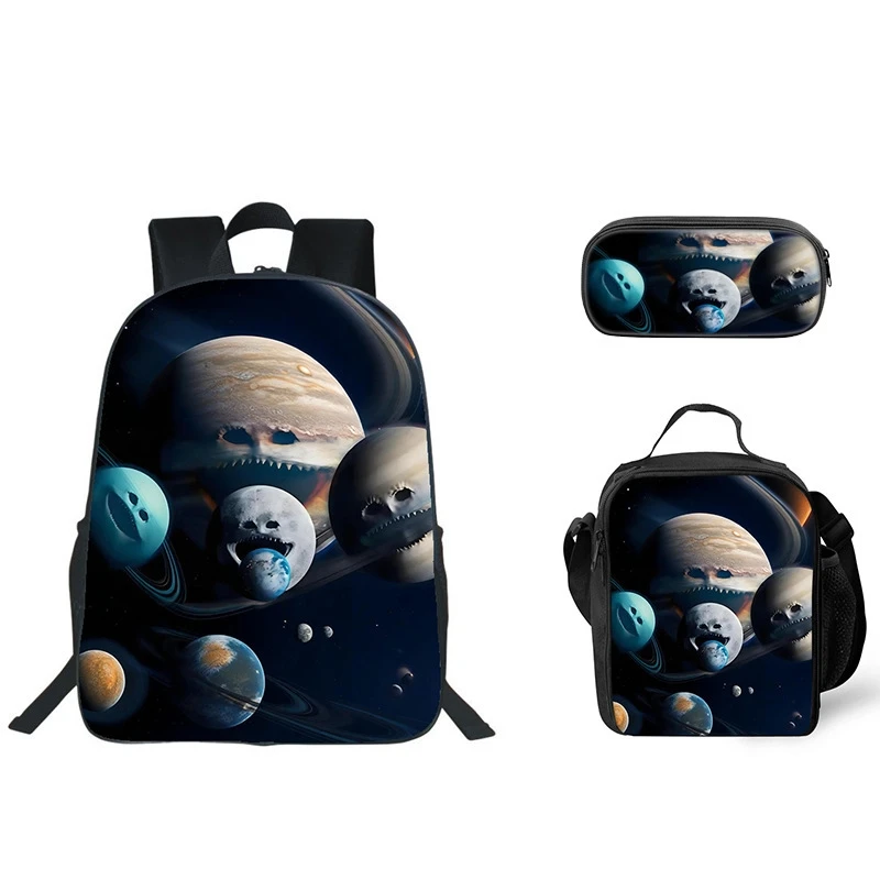 

The Moon Woke Up Backpack Set Lunar Awakening Planet Print School Ready Pencil Case Lunch Bag For Kids Back To Class Cute Trendy