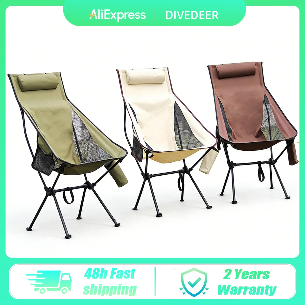 

DIVEDEER Кемпинговое кресло Moon с высокой спинкой, сверхлегкий стул из алюминиевого сплава для рыбалки, пикника, барбекю, портативный пляжный стул для кемпинга