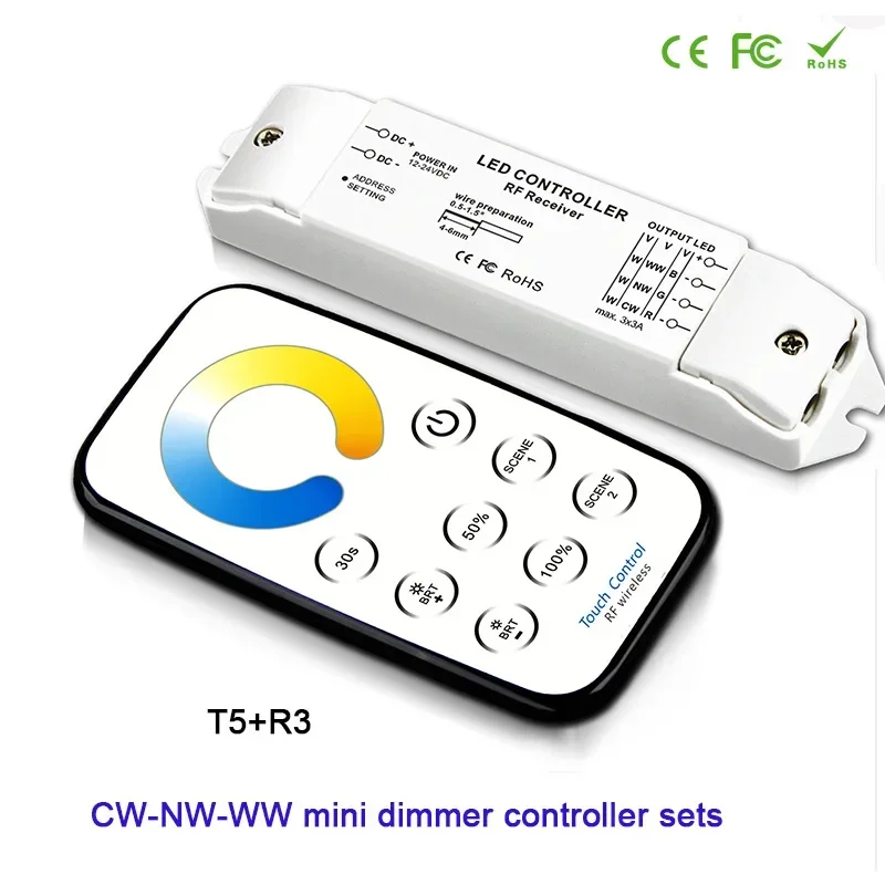 Bincolor Mini LED Controller set monocolore/CCT/RGB/CW NW WW Ricevitore luce striscia e telecomando wireless Kit dimmer 12V 24V