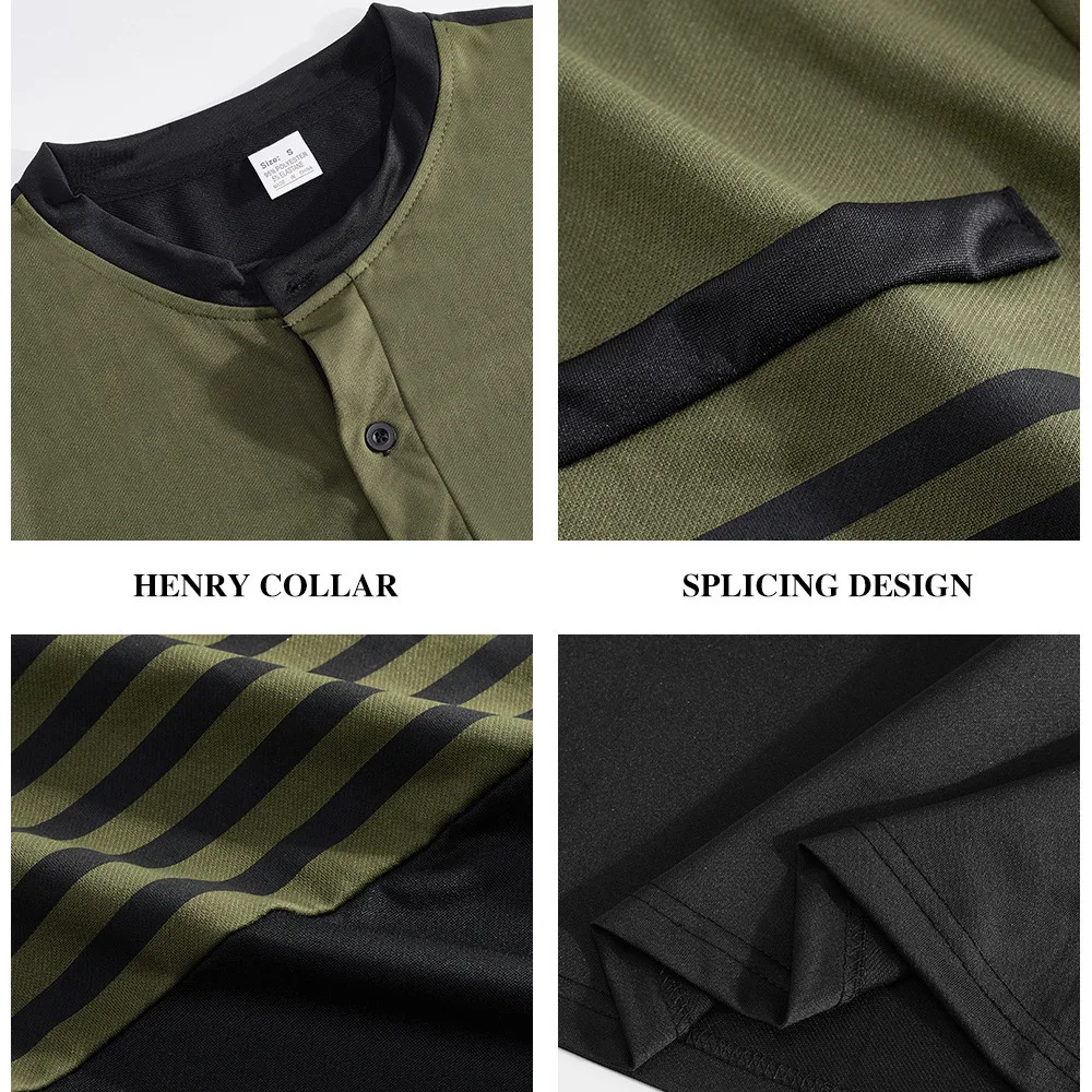 Summer New Men's Long-sleeved V-neck Contrasting Stripes Slim-fitting Versatile Business Casual T-shirt Cw10925