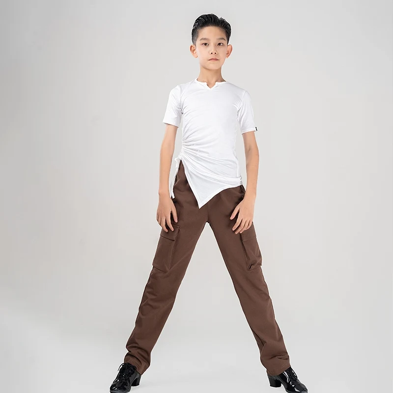 

Latin Dance Clothes For Boys V-Neck Tops Summer Practice Wear Tango Ballroom Dancing Performance Costume Latin Pants VDB8221