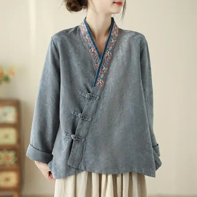 

Новинка Весна-Лето: Женский кардиган в китайском стиле с асимметричной застежкой, художественной вышивкой, из хлопка и льна, универсальный топ Ханьфу