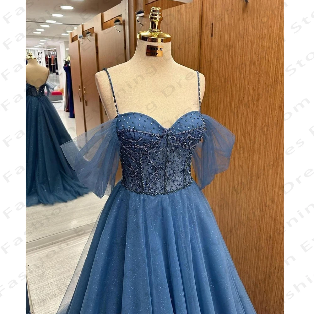 2024 Women's A-Line Prom Dresses Glitter Sexy Off Shoulder Sleeveless Princess Evening Gowns Fashion Celebrity Party Vestidos De