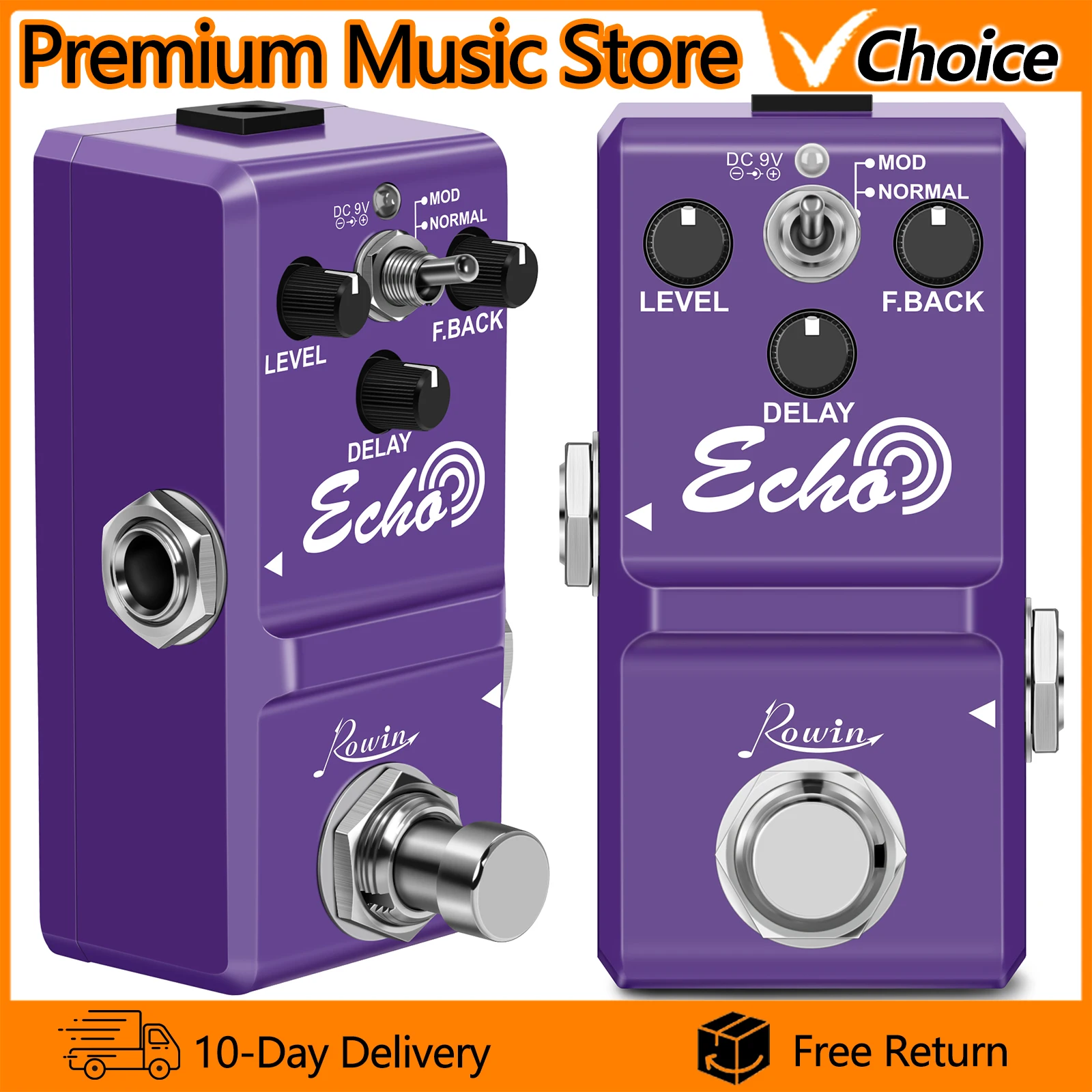 

Гитарная педаль эффектов ROWIN LN-314 ECHO Delay с широким диапазоном задержки 25мс~600мс, True Bypass, запчасти и аксессуары для гитар