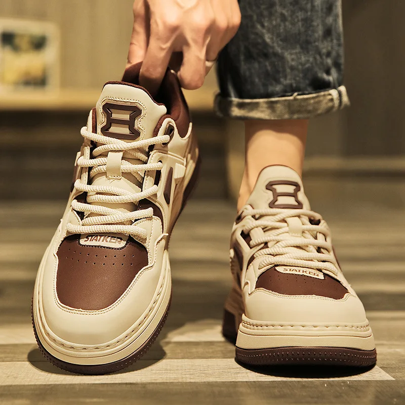Men's shoes spring versatile casual niche black and white panda board shoes youth sports height increasing white trendy shoes