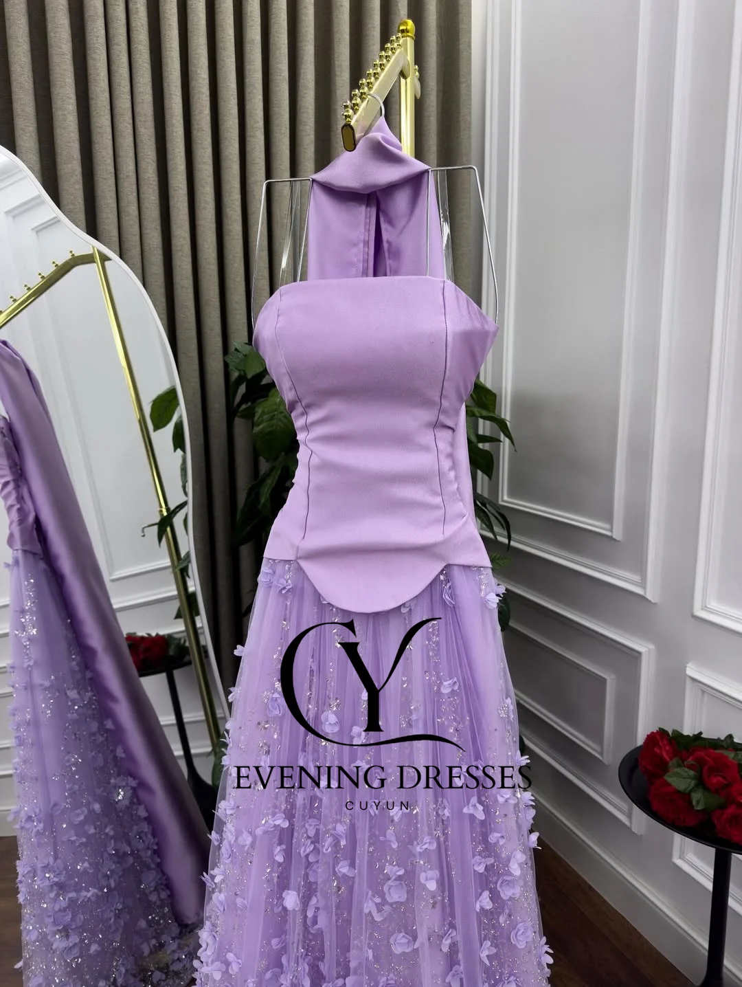 فساتين CUYUN أرجوانية فاخرة طويلة للحفلات الراقصة بدون حمالات من الدانتيل مخصصة للمناسبات الرسمية في دبي السعودية للنساء #4