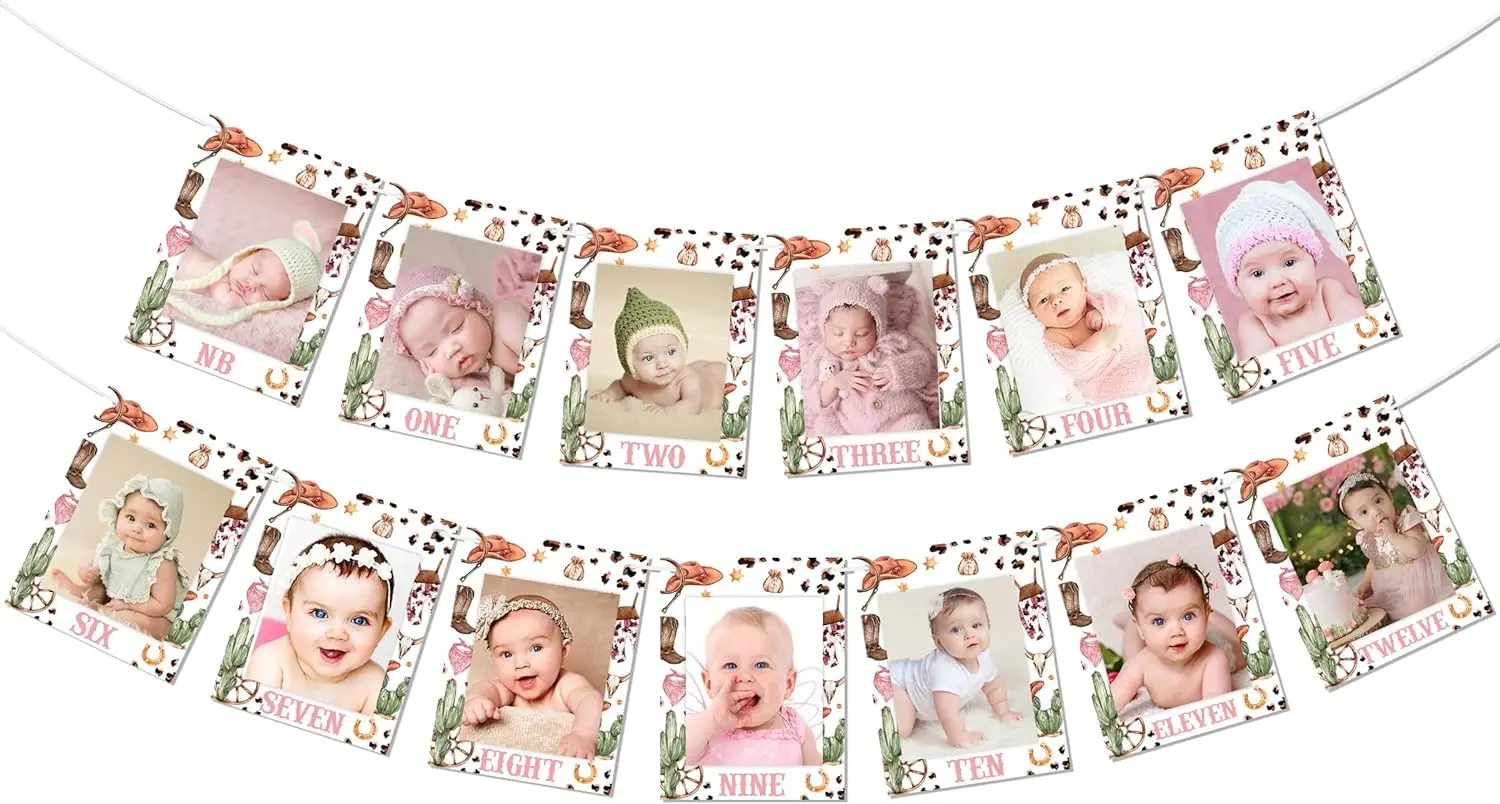 

Western Cowgirl 1st Birthday Growth Record Photo Banner from Newborn to 12 Months Rodeo Monthly Milestone First Birthday Party