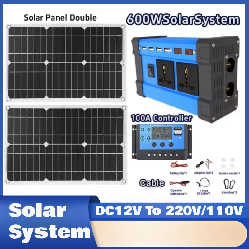6000W Solar Inverter Kit 600W Solar Panel 100A Charge Controller 12V/110V/220V Off-Grid Power System