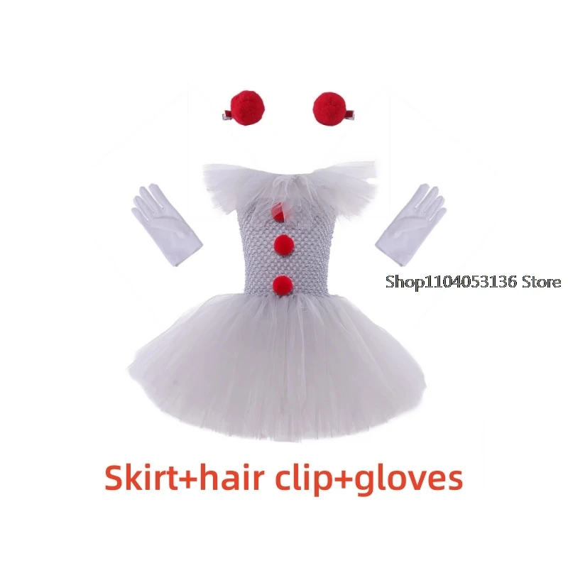 Halloween Girls Penny wise Tutu Dress Kids Cosplay Scary Gray Clown Costume Girl Carnival Party  Dress Up Clothing